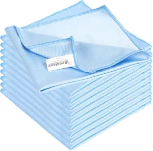 10 Pack XL Streak Free Premium Microfiber Glass Cleaning Cloth, 16 Inch X 16 Inch, Lint Free Quickly Clean TV, Monitor, Window, Glasses, Windshields, Mirrors, Car Windows, Stainless Steel,