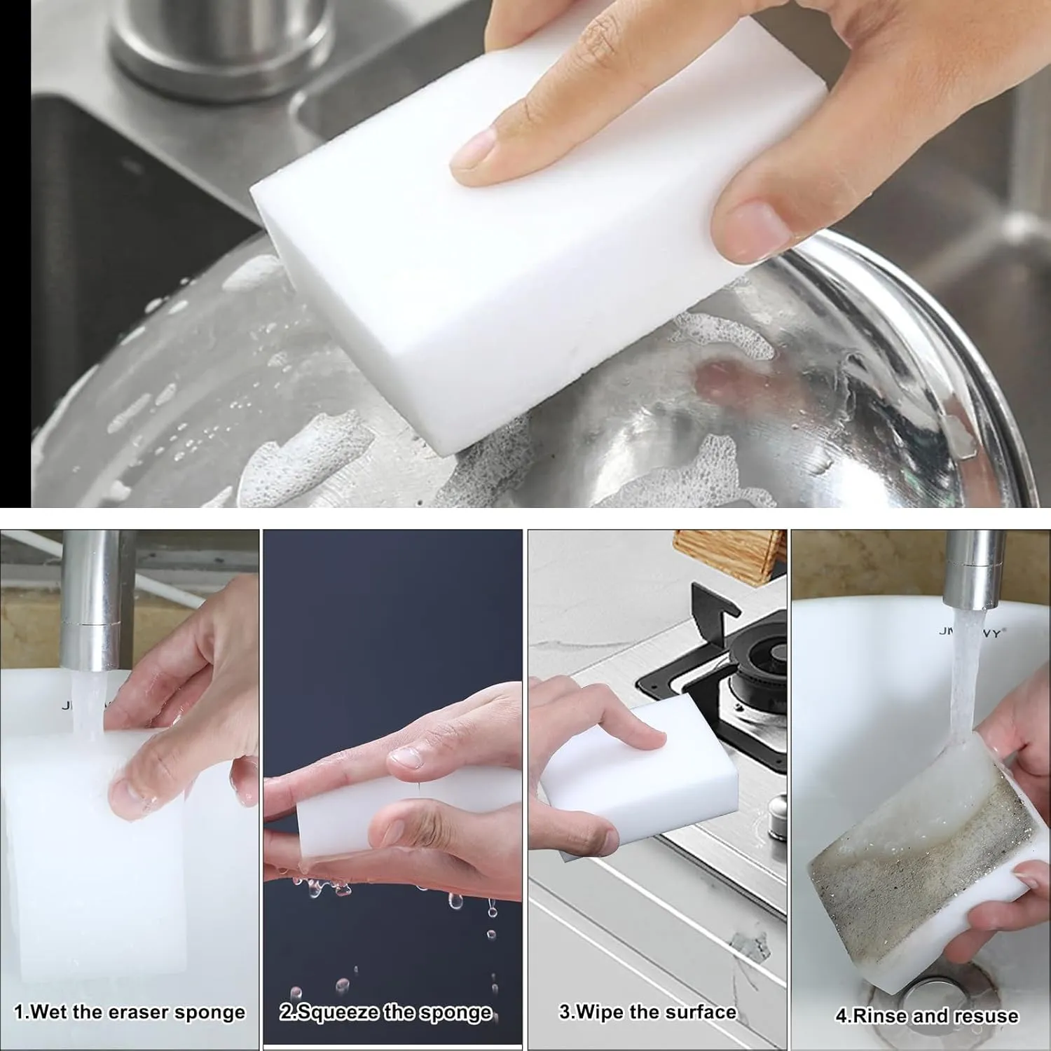 100 Pack Magic Sponge Eraser,Multi-Functional Household Cleaning Kitchen Dish Sponge for Furniture,Extra Thick and Long Lasting Melamine Cleaning Sponges for Bathroom,Bathtub, Wall Cleaner (100)