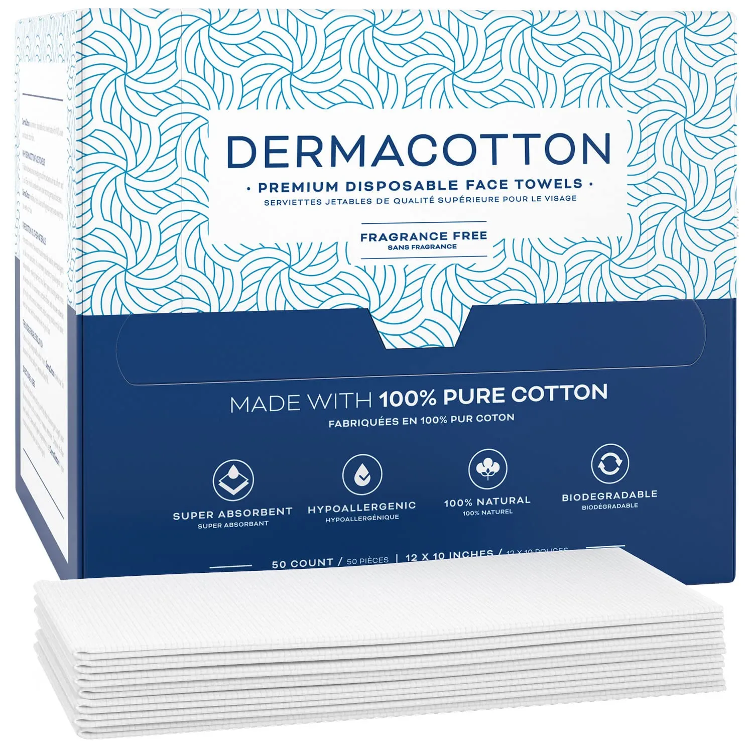 [100 X-Large Towels] 100% Biodegradable Disposable Cotton Face Towels – Super Soft Face Wipes, Hypoallergenic Makeup Remover Wipes, For All Skin Types Incl. Sensitive Skin, Facial Cloths