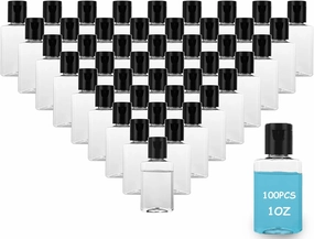 100 Pack 1 oz Empty Hand Sanitizer Bottles, Empty Travel Size Bottles, Mini Hand Sanitizer Bulk 100 Count, Refillable Containers for Travel Business Trip for Shower Gel, Face Creams