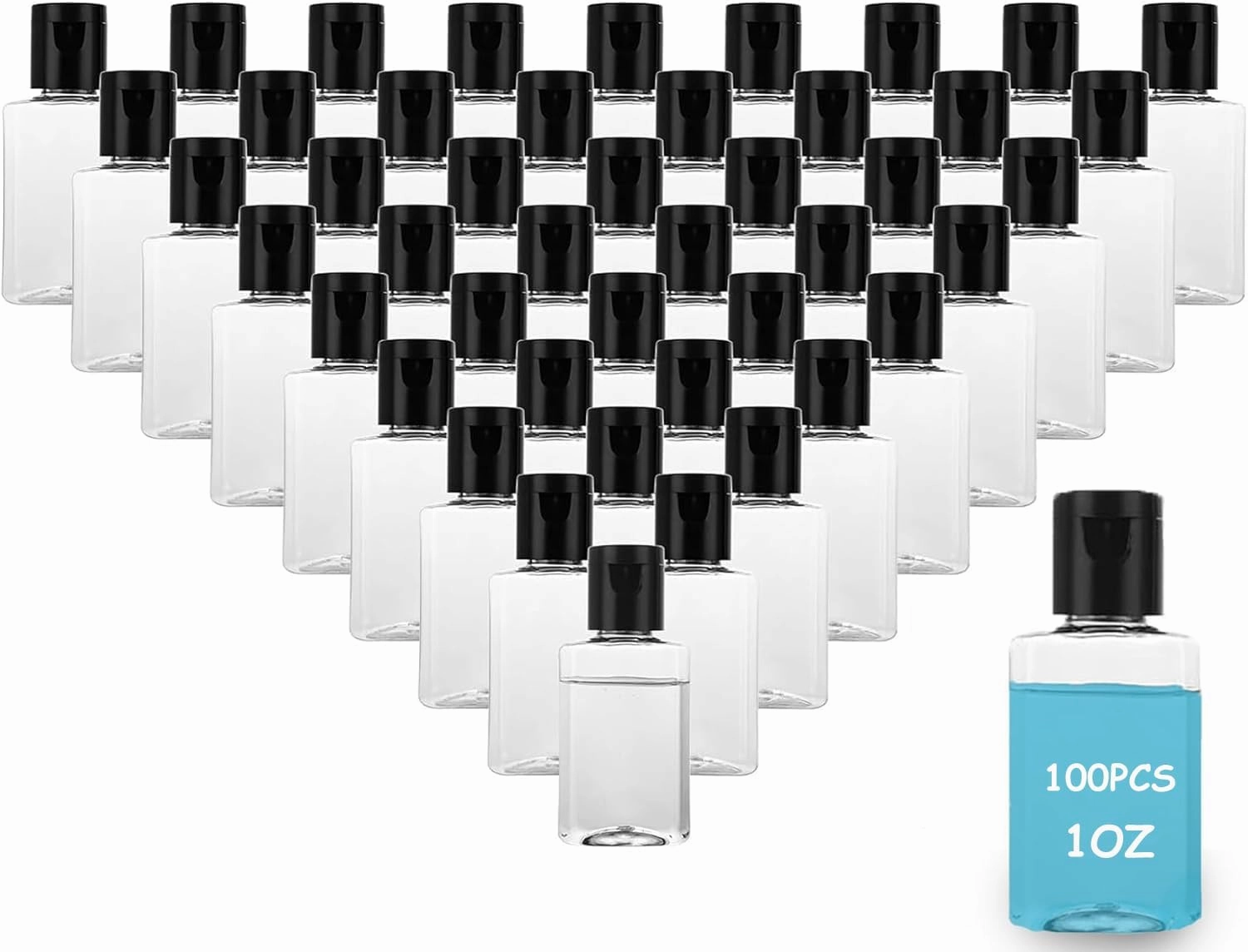 100 Pack 1 oz Empty Hand Sanitizer Bottles, Empty Travel Size Bottles, Mini Hand Sanitizer Bulk 100 Count, Refillable Containers for Travel Business Trip for Shower Gel, Face Creams