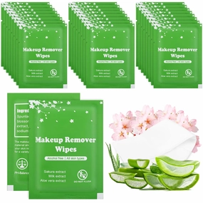 100 PCS Makeup Remover Wipes, Individually Wrapped Wet Wipes for Makeups Remover, Travel Size Facial Cleansing Wipe Bulk, Makeup Wipe for Travel Wedding Hotel