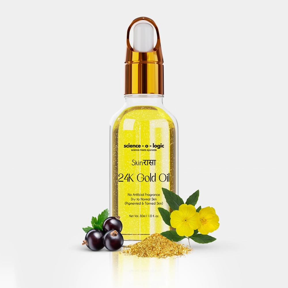 100% Pure 24K Gold Facial Oil With Baobab, Blackcurrant, Evening Primrose Oils | Effective Blend Of 10 Super Oils | Deep Radiance, Glowing Skin| 30 Ml