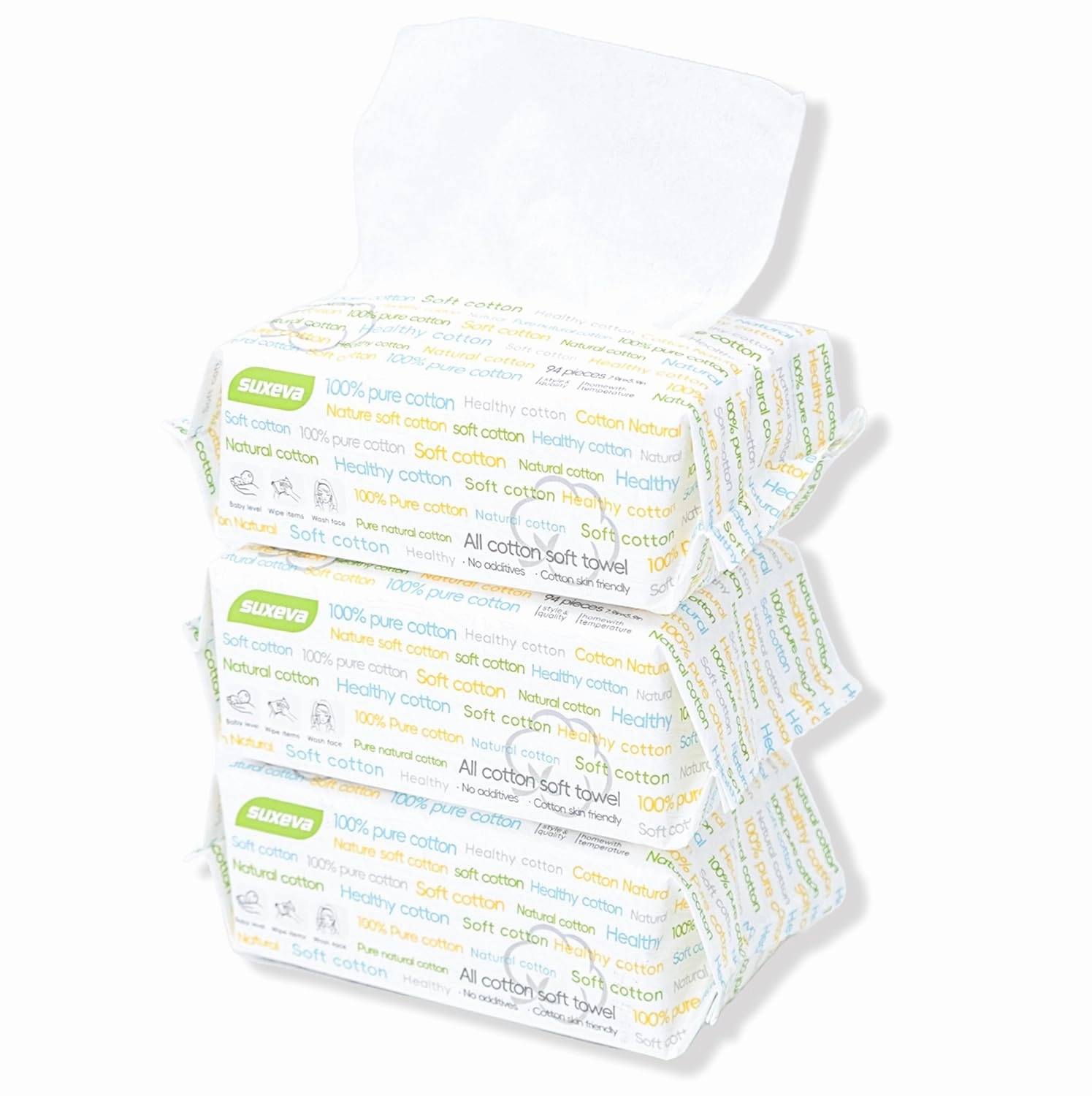 100% Pure Cotton Facial Tissues - 282 Sheets (3 Packs) Daily Soft Disposable Dry Wipes, Gentle Skin-Friendly Paper Towel for Home & Travel‌