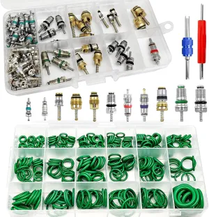 102Pcs Air Conditioning Valve Core  270pcs Car Air Conditioning AC O Ring Kit, Valve Cores Accessories A/C R12 R134a Accessories Tire Valve Stem Cores Repair Tool Assortment Kit