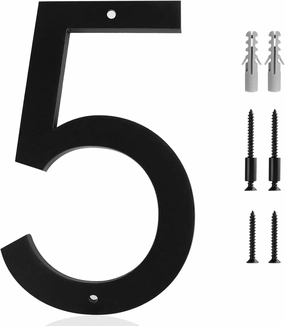 10 Inch Modern House Number 5 Flush or Floating Mount Frosted Matte Black Acrylic Visible Address Number for Home Weatherproof Door Porch Exterior Floating House Easy Installation With Screw Set No.5