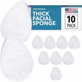 10 Pack Extra Thick Facial Sponge for Daily Deep Cleansing - Regular Buff Style Exfoliating Pads for Removing Dead Skin, Dirt & Makeup - Normal to Oily - Made in The USA - Reusable Puf - White