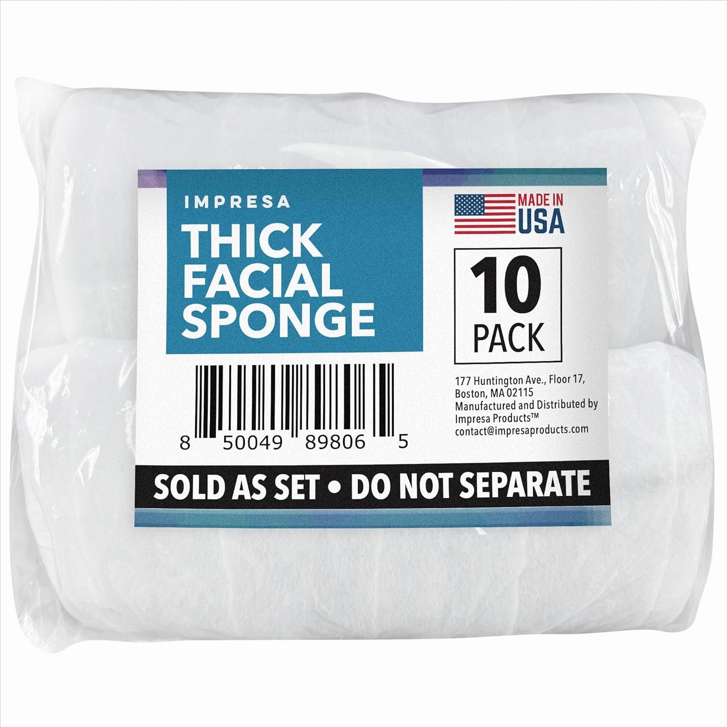 10 Pack Extra Thick Facial Sponge for Daily Deep Cleansing - Regular Buff Style Exfoliating Pads for Removing Dead Skin, Dirt & Makeup - Normal to Oily - Made in The USA - Reusable Puf - White