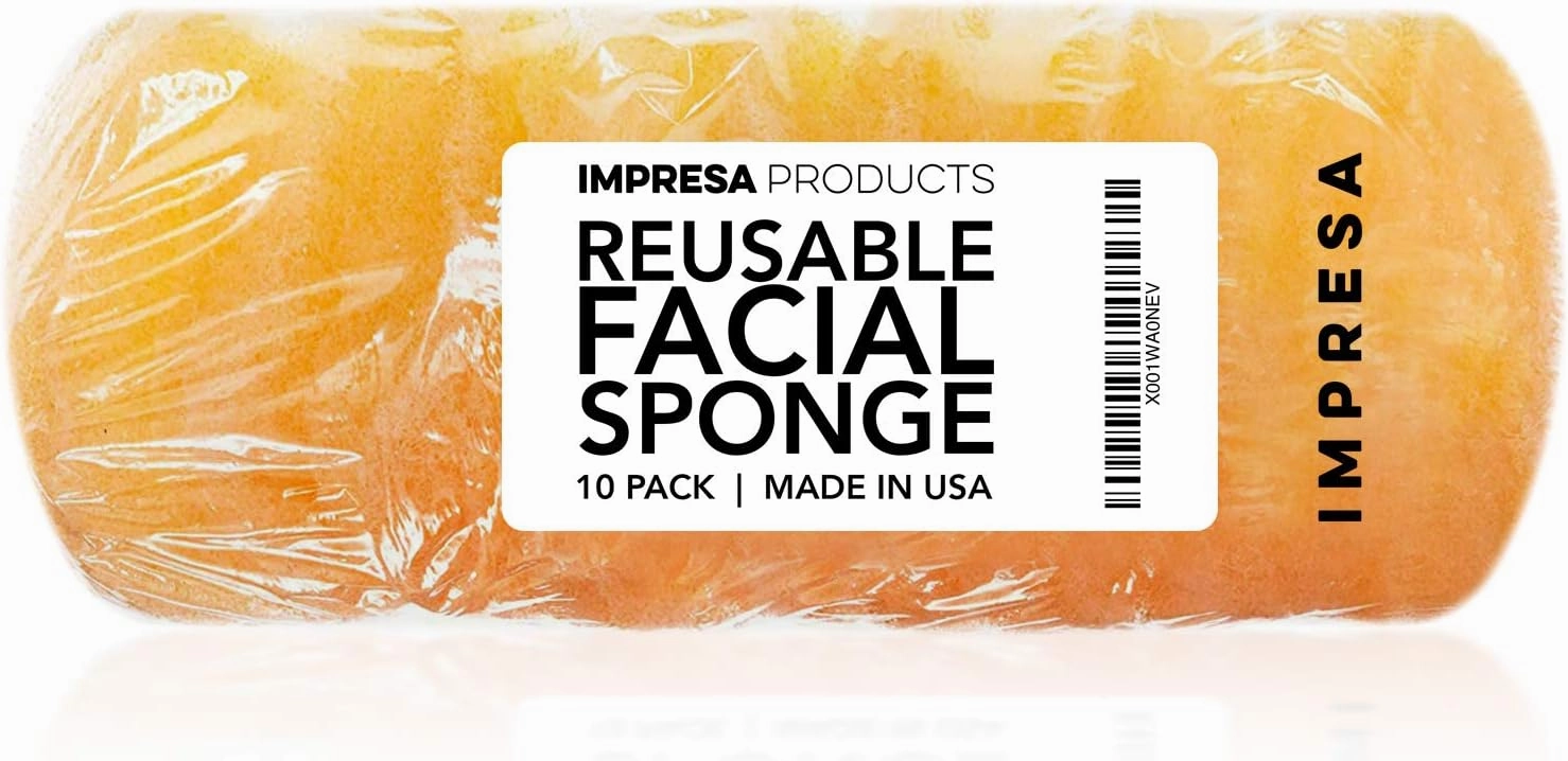 10 Pack Facial Sponge for Daily Deep Cleansing - Regular Buff Style Exfoliating Pads for Removing Dead Skin, Dirt & Makeup - Normal to Oily - Made in The USA - Reusable Puf - Natural