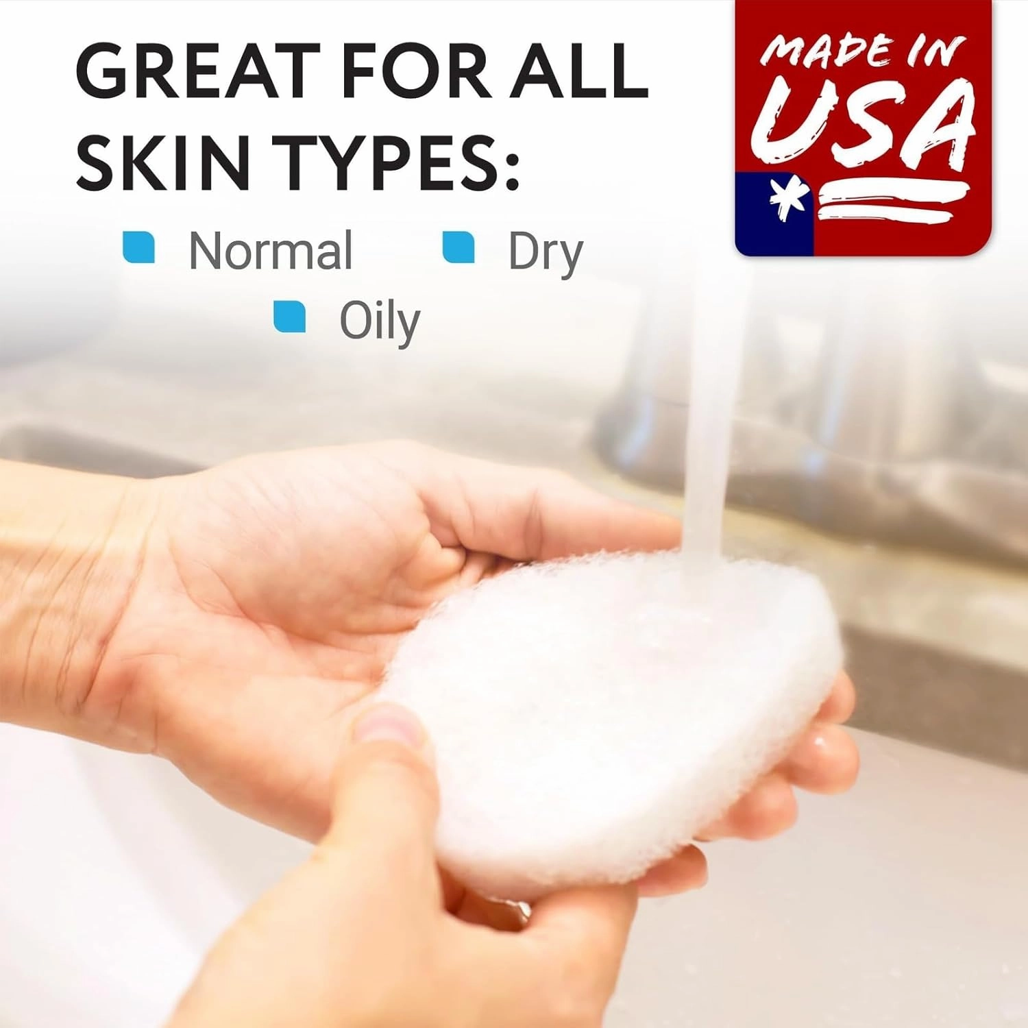 10 Pack Facial Sponge for Daily Deep Cleansing - Regular Buff Style Exfoliating Pads for Removing Dead Skin, Dirt & Makeup - Normal to Oily - Made in The USA - Reusable Puf - White