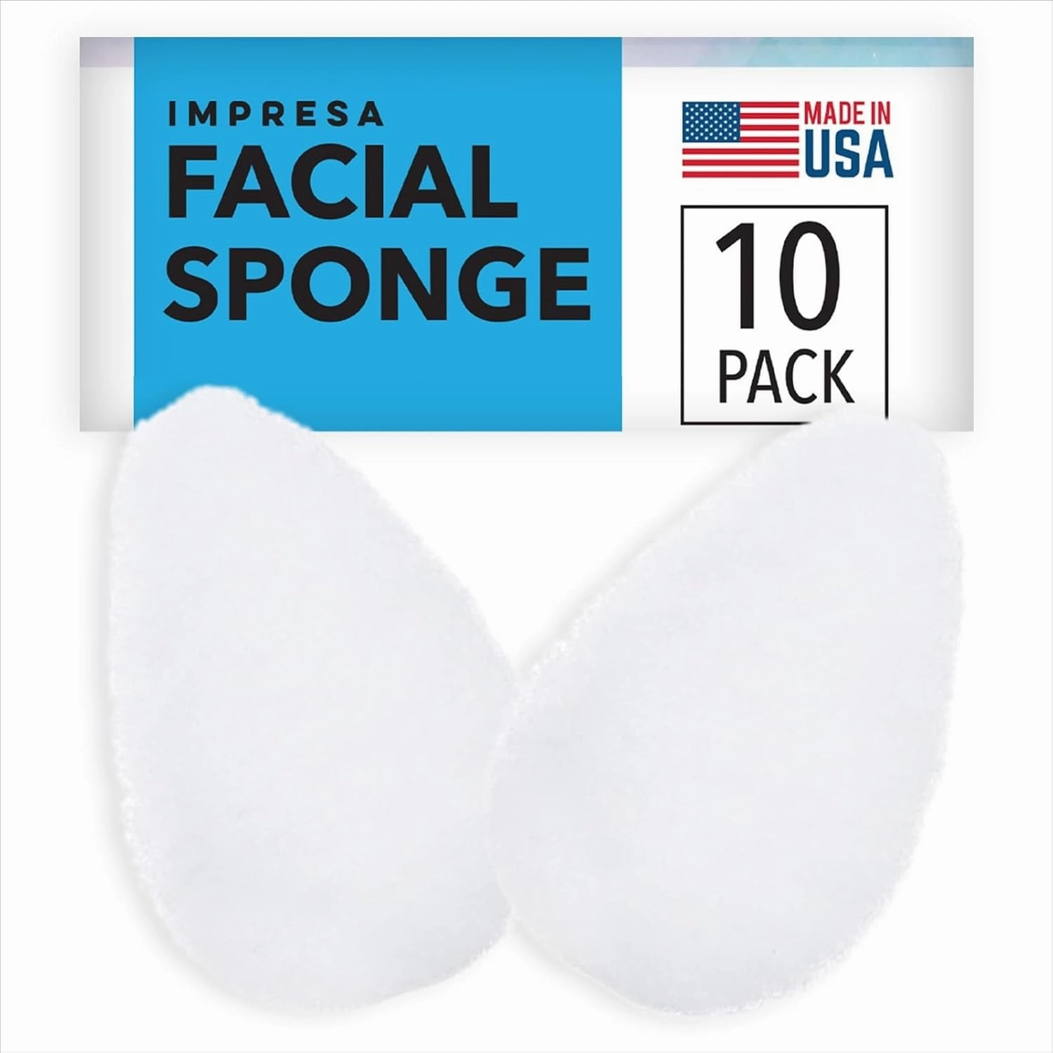 10 Pack Facial Sponge for Daily Deep Cleansing - Regular Buff Style Exfoliating Pads for Removing Dead Skin, Dirt & Makeup - Normal to Oily - Made in The USA - Reusable Puf - White