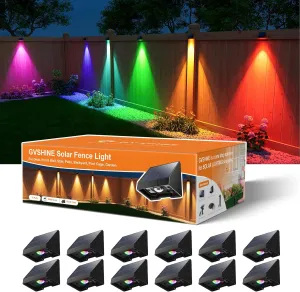 12 Pack Color Changing Solar Powered Fence Light Outdoor Decoration LED Waterproof Landscape Sconce for Exterior Stair, Terrace, Handrail, Patio, Enclosures, Mailbox, Backyard, Easy 1-Min Installation