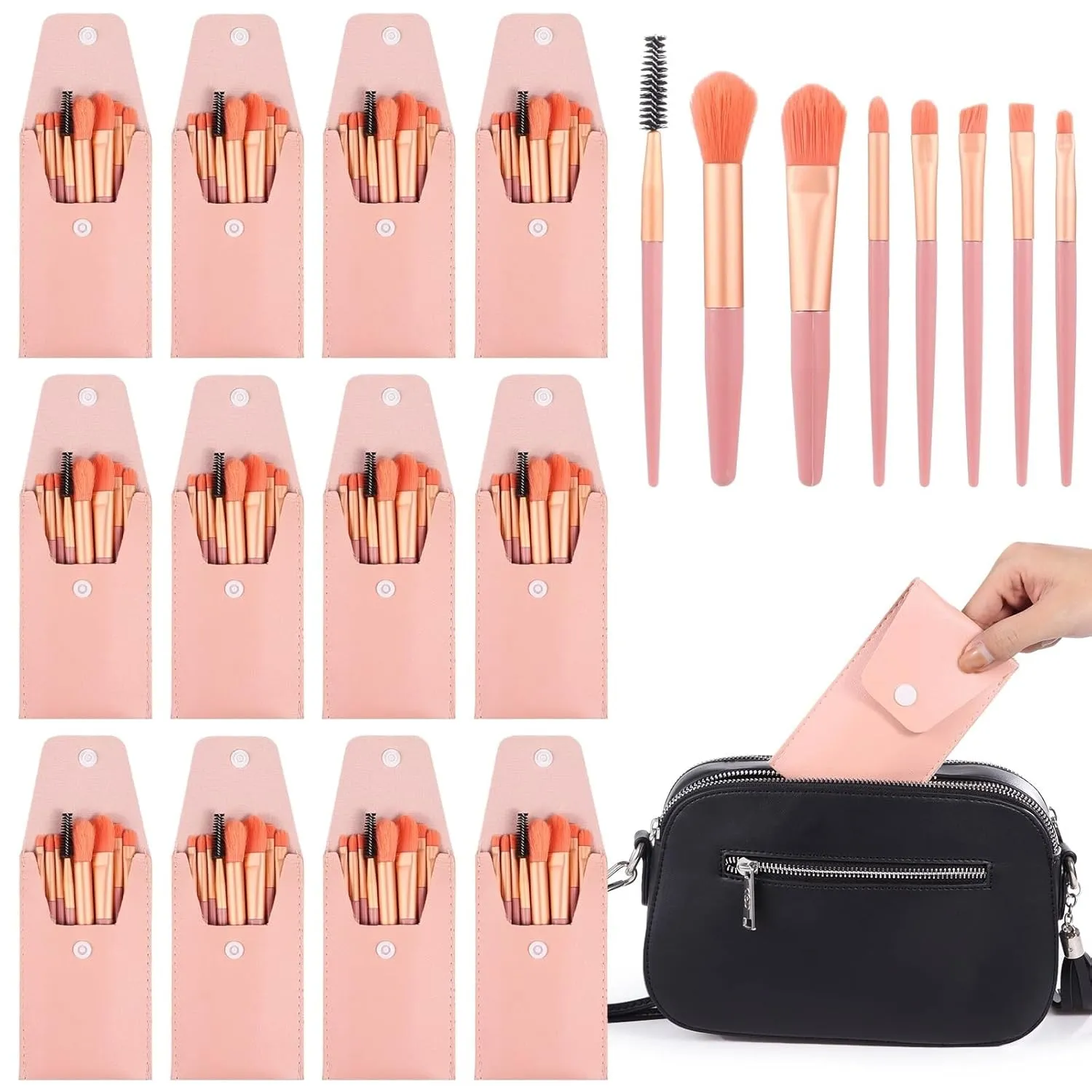 12-Piece Makeup Brush Set With 8 Brushes, Travel-Friendly Case, Synthetic Fiber Brushes For Blush, Foundation, Shadow, Ideal For Weddings And Parties