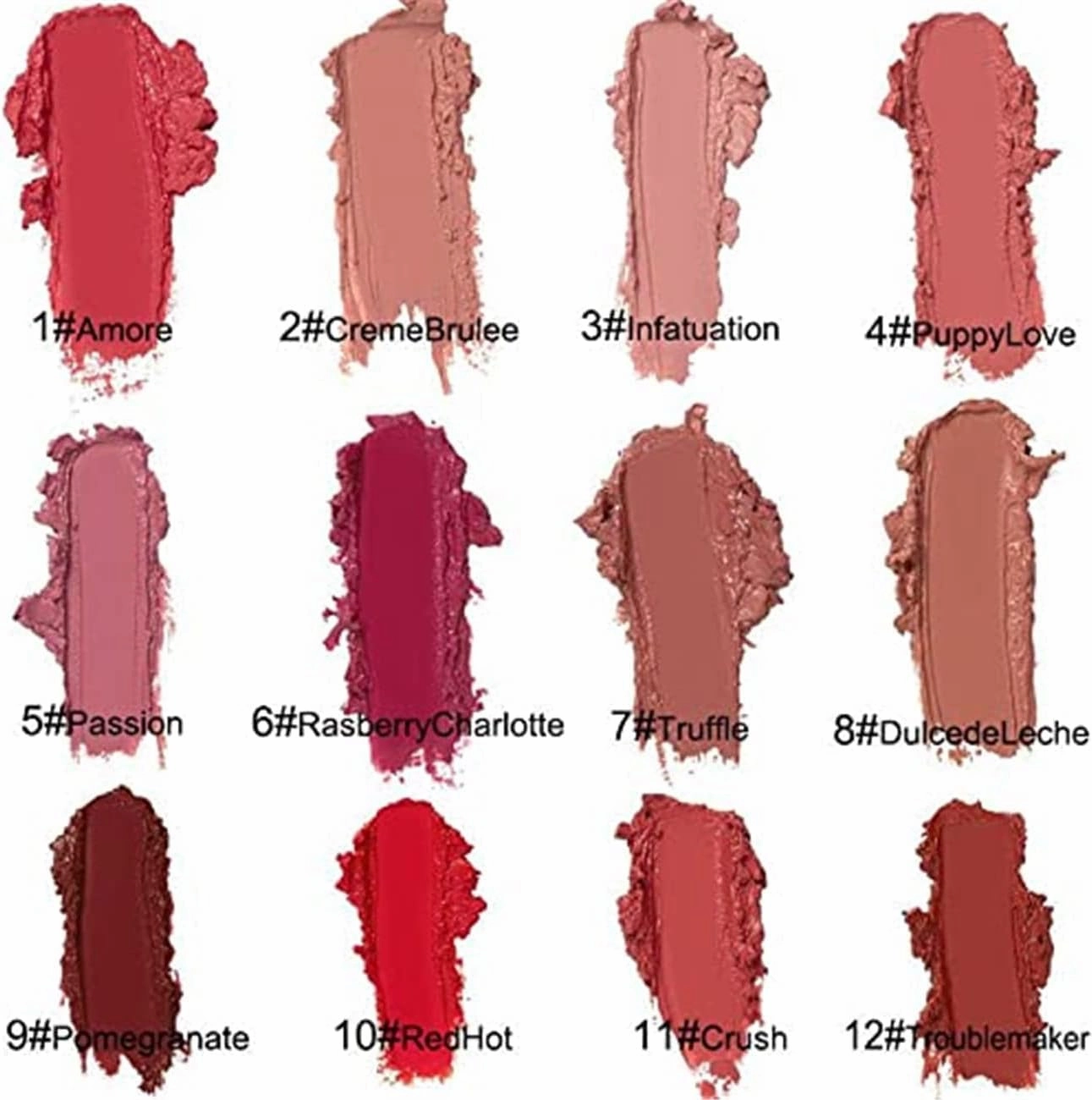 12 Color Cream Texture Lipstick Waterproof (12pcs)