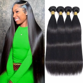 12A 14 16 18 20 Inch Straight Bundles Human Hair 100% Unprocessed Brazilian Virgin Hair Extensions Trippy Raw Quick Weave Sew In Glossy Billion 4 Hair Bundles Human Hair for Women Natural Black