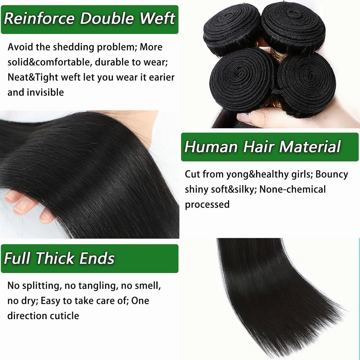 12A 14 16 18 20 Inch Straight Bundles Human Hair 100% Unprocessed Brazilian Virgin Hair Extensions Trippy Raw Quick Weave Sew In Glossy Billion 4 Hair Bundles Human Hair for Women Natural Black