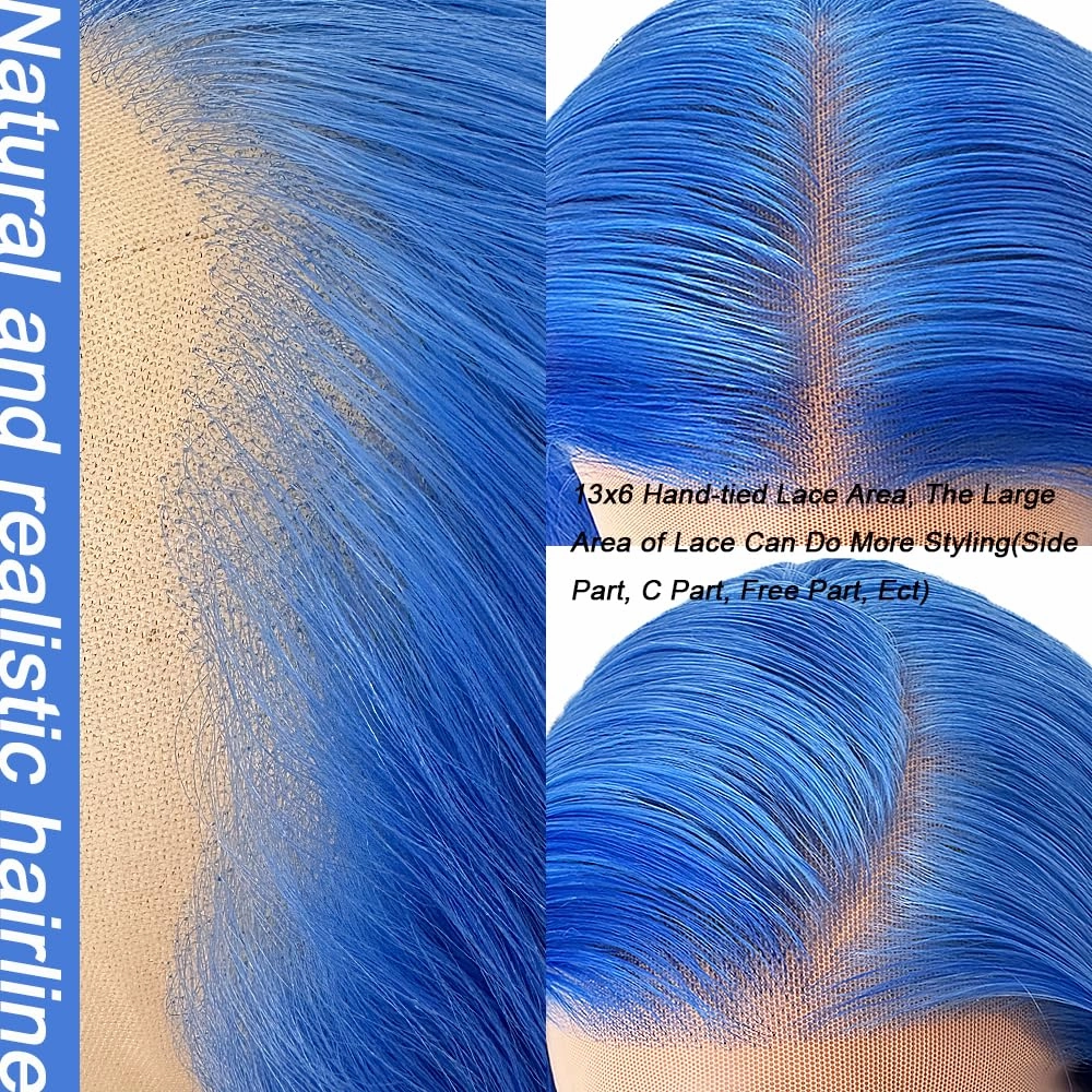 13x6 Blue Highlight Long Wavy Synthetic Lace Front Wig, Heat Resistant Glueless Wig Ready to Wear, Pre Plucked HD Lace for Fashion Women, Lightweight & Stylish