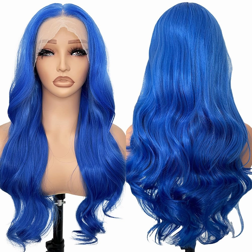 13x6 Blue Highlight Long Wavy Synthetic Lace Front Wig, Heat Resistant Glueless Wig Ready to Wear, Pre Plucked HD Lace for Fashion Women, Lightweight & Stylish