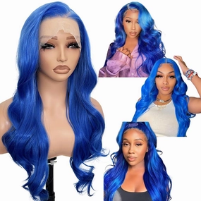 13x6 Blue Highlight Long Wavy Synthetic Lace Front Wig, Heat Resistant Glueless Wig Ready to Wear, Pre Plucked HD Lace for Fashion Women, Lightweight & Stylish