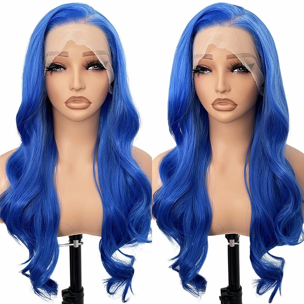 13x6 Blue Highlight Long Wavy Synthetic Lace Front Wig, Heat Resistant Glueless Wig Ready to Wear, Pre Plucked HD Lace for Fashion Women, Lightweight & Stylish