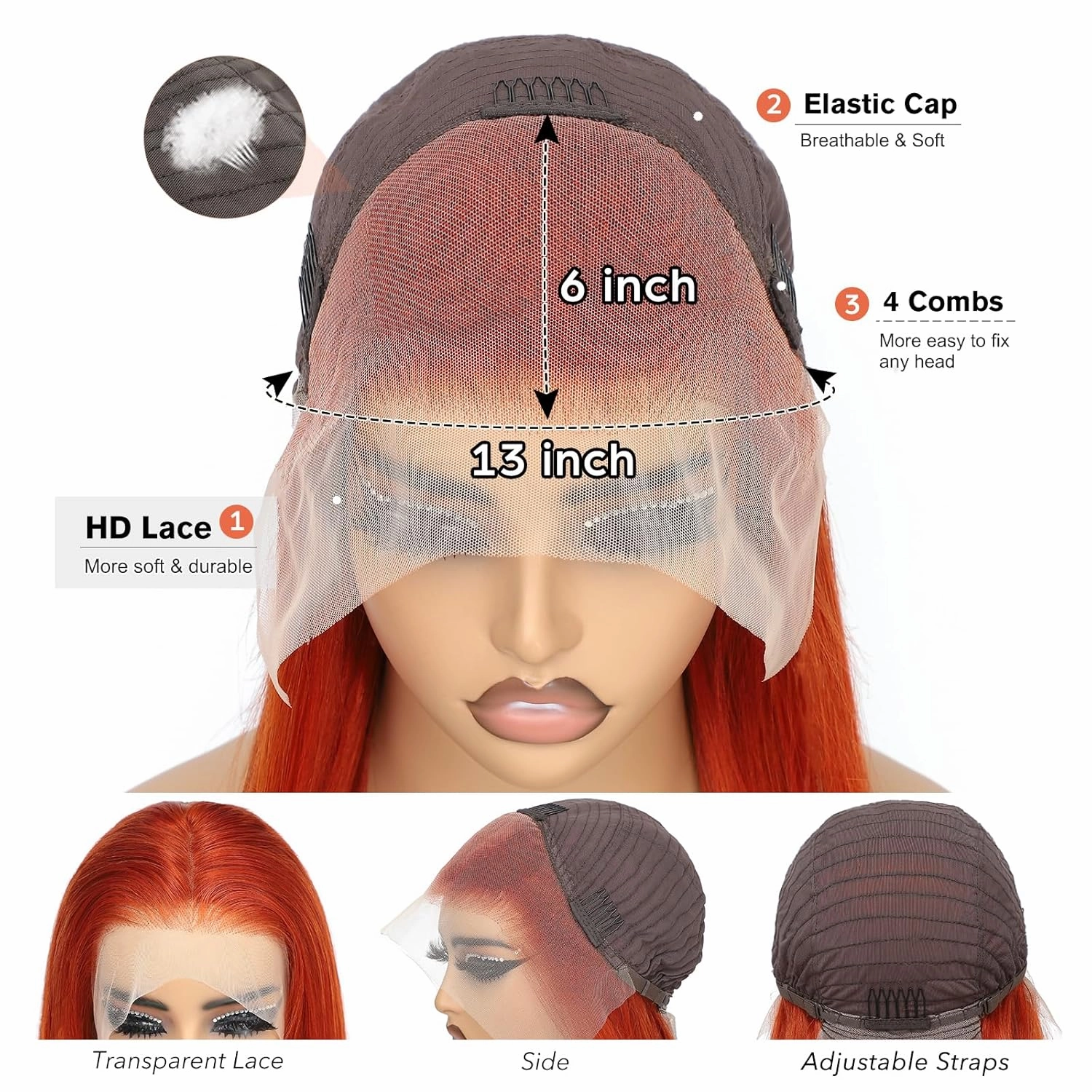 13x6 Ginger Lace Front Wig Human Hair,250 Density Transparent Hd Lace Front Wigs Human Hair Pre Plucked,Glueless Body Wave Frontal Wigs Human Hair Hd Lace With Baby Hair 24 Inch