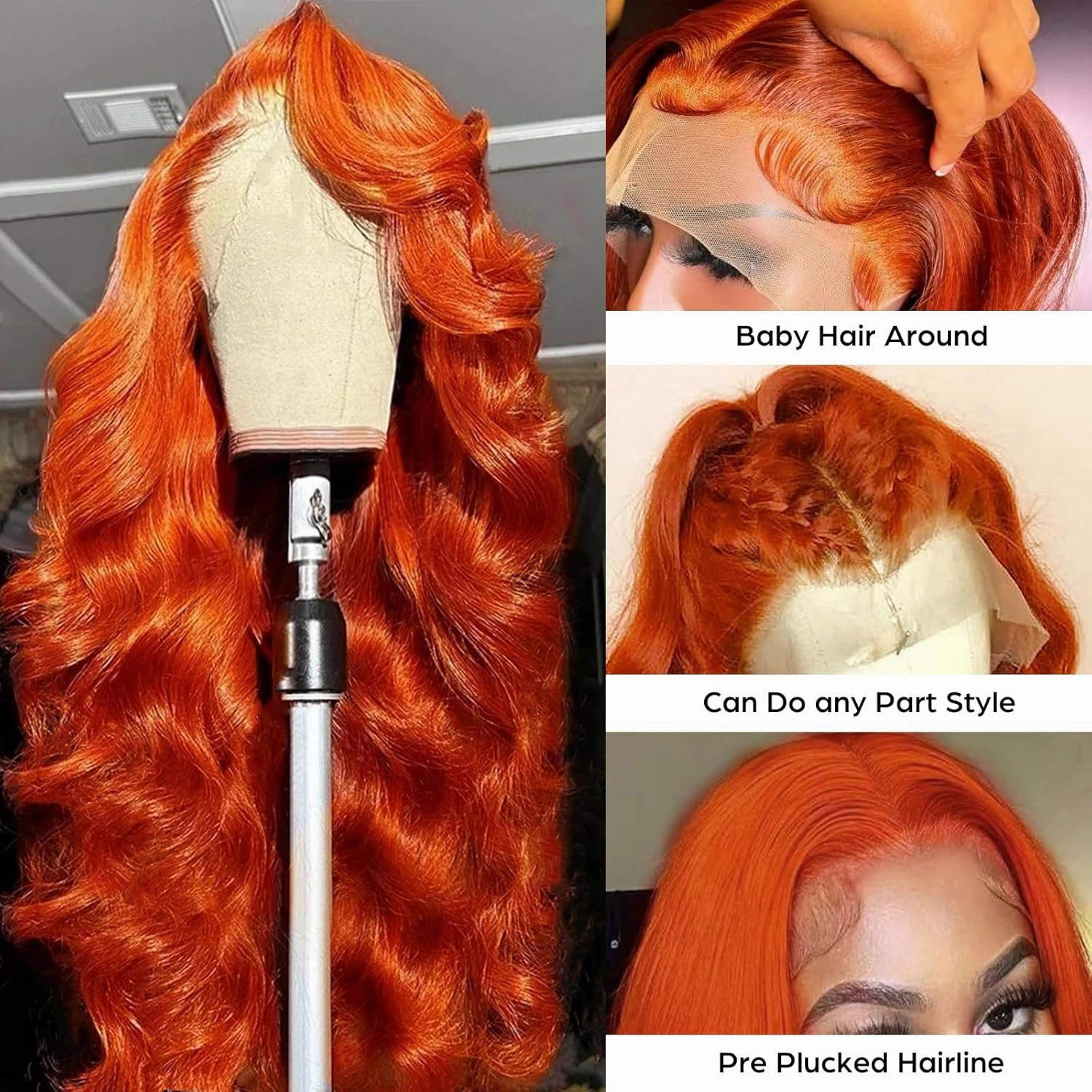 13x6 Ginger Lace Front Wig Human Hair,250 Density Transparent Hd Lace Front Wigs Human Hair Pre Plucked,Glueless Body Wave Frontal Wigs Human Hair Hd Lace With Baby Hair 24 Inch