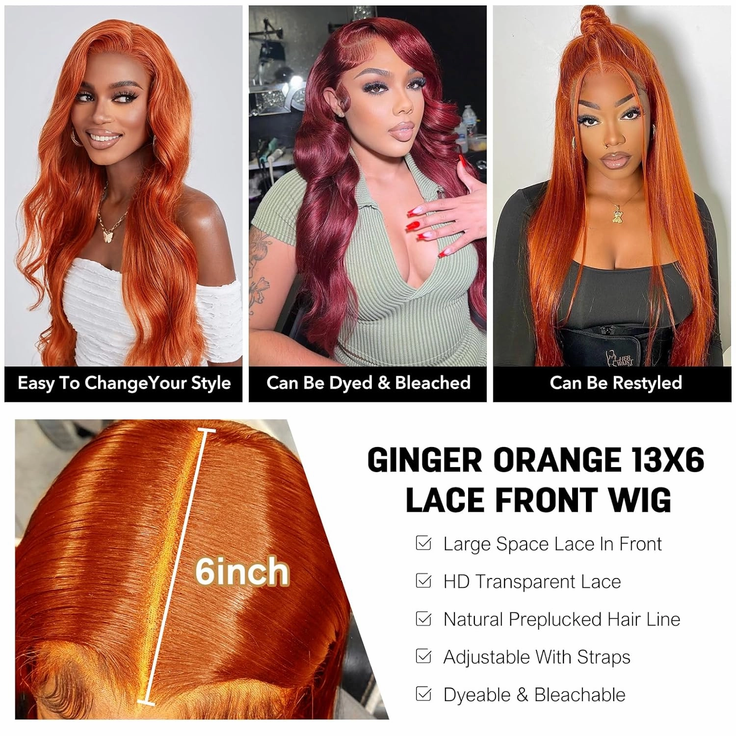 13x6 Ginger Lace Front Wig Human Hair,250 Density Transparent Hd Lace Front Wigs Human Hair Pre Plucked,Glueless Body Wave Frontal Wigs Human Hair Hd Lace With Baby Hair 24 Inch