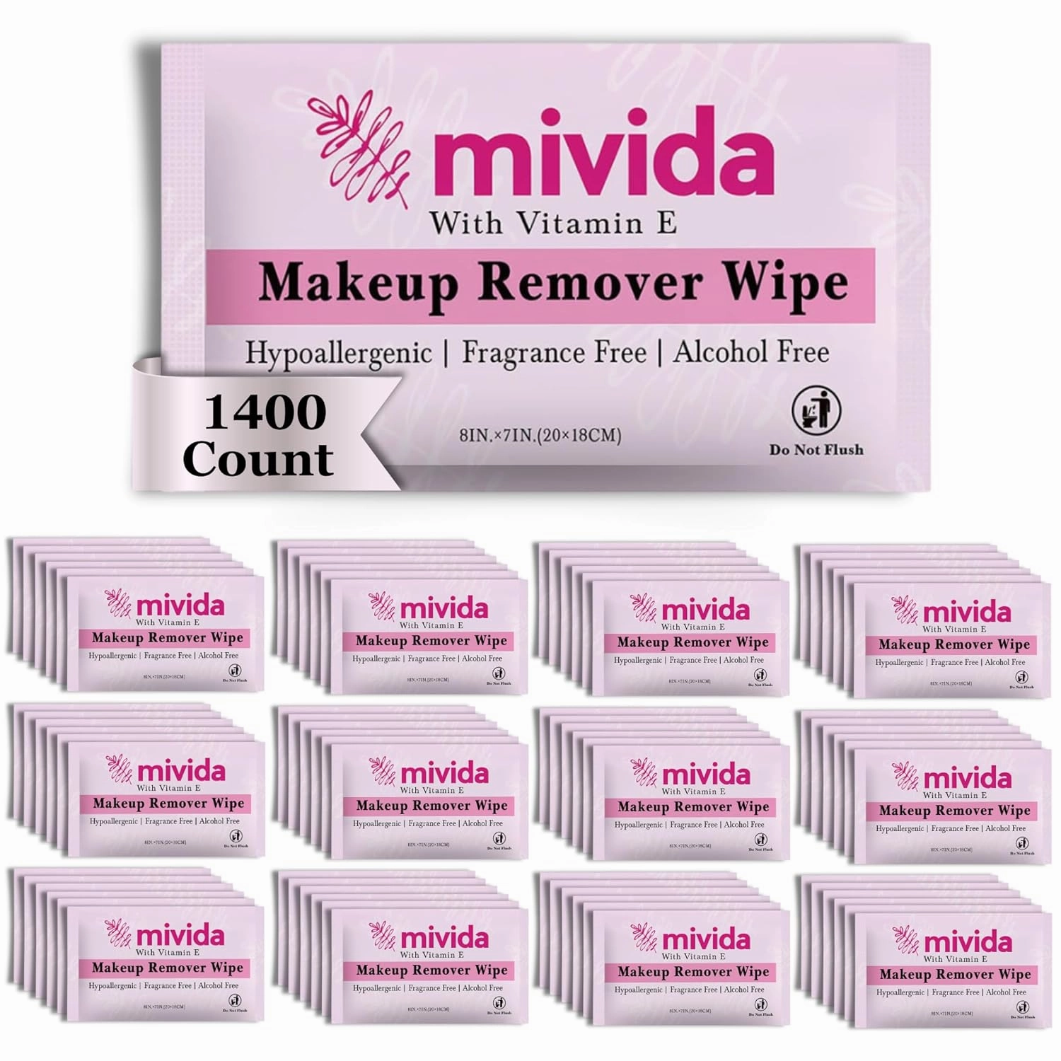 1400-Count Bulk Individually Wrapped Makeup Remover Wipes | Hypoallergenic, Fragrance-Free, Alcohol-Free with Vitamin E | Travel Essentials, Makeup Remover Wipes for Hotels, Airbnb