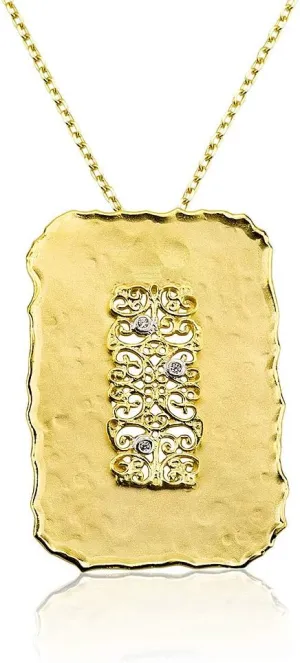 14K Yellow Gold 0.02ct TDW Diamond Accent Rectangle Pendant Necklace