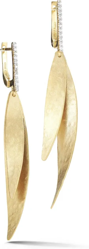 14K Yellow Gold 0.13ct TDW Diamond Accented Leaf Dangling Earrings