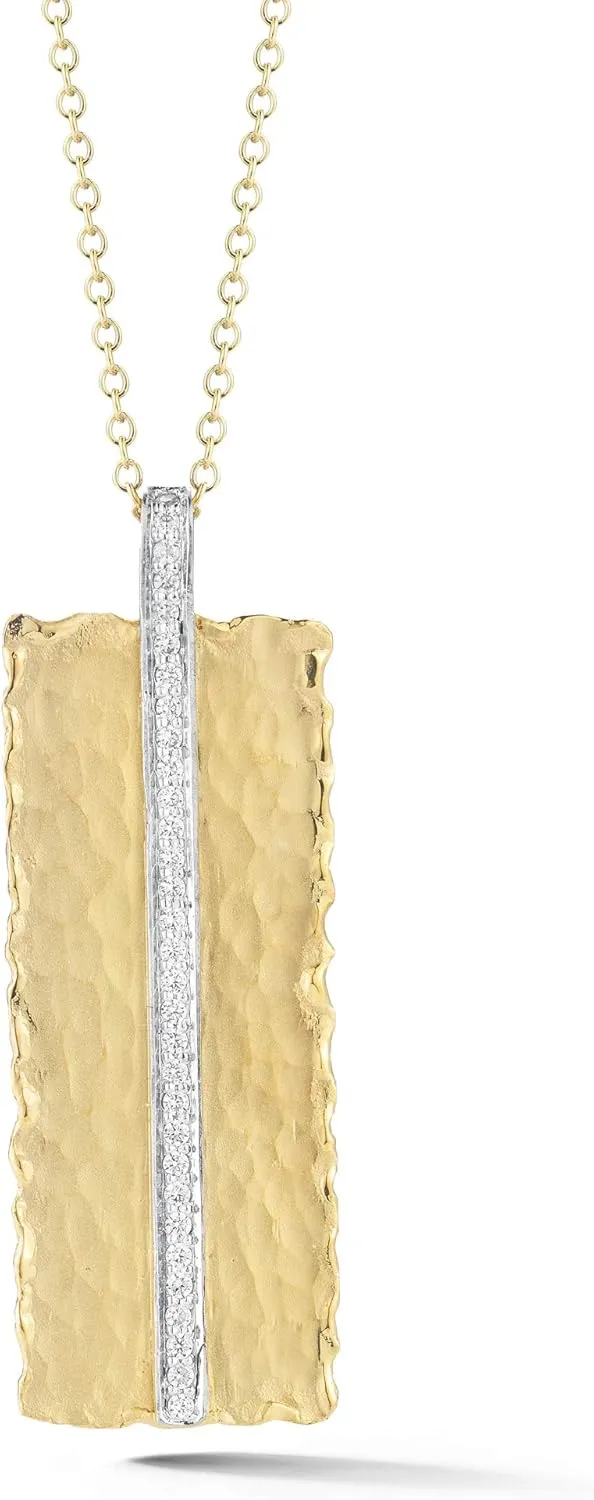 14K Yellow Gold 0.23ct TDW Diamond Accent Rectangle Pendant Necklace