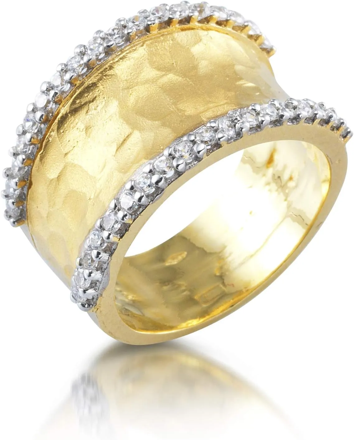 14K Yellow Gold 0.43ct TDW Diamond Hammered Finish Ring
