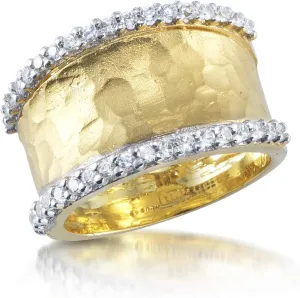 14K Yellow Gold 0.43ct TDW Diamond Hammered Finish Ring