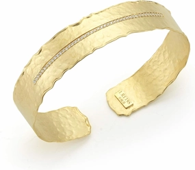 14K Yellow Gold 0.27ct TDW Diamond Hammered-finish Narrow Cuff Bracelet