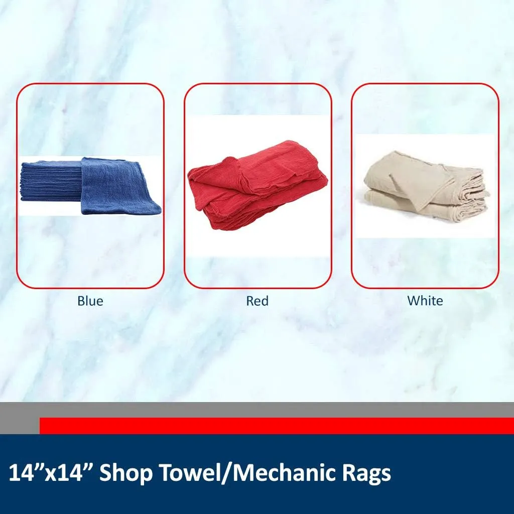 14x14 Inch Shop Towel/Cleaning Mechanic Rags - 100% Cotton Commercial Towels, Perfect for Automotive Garage, Kitchen, Home (RED) (100 Count)