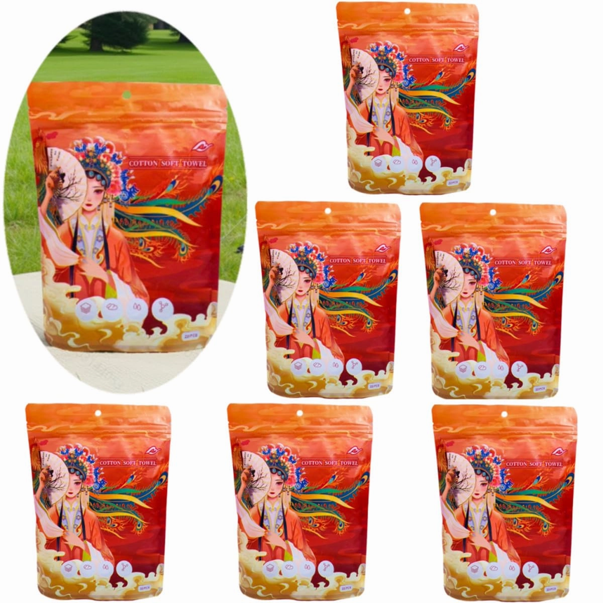 154pcs/7bags Individually Wrapped Cotton Facial Towels Disposable Cleansing towel Cloths Portable Face Tissue for Travel, Camping, Hiking, Sport, Beauty Salon, Home Hand Wipes