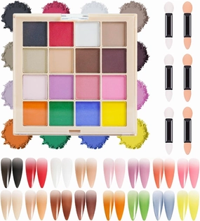 16 Colors Nail Pigment Powder Palette, Solid Pigment Powder for Nails Set Colored Nail Powder Pigmentos para Uñas, Professional Nail Art Palette Manicure DIY Accessories