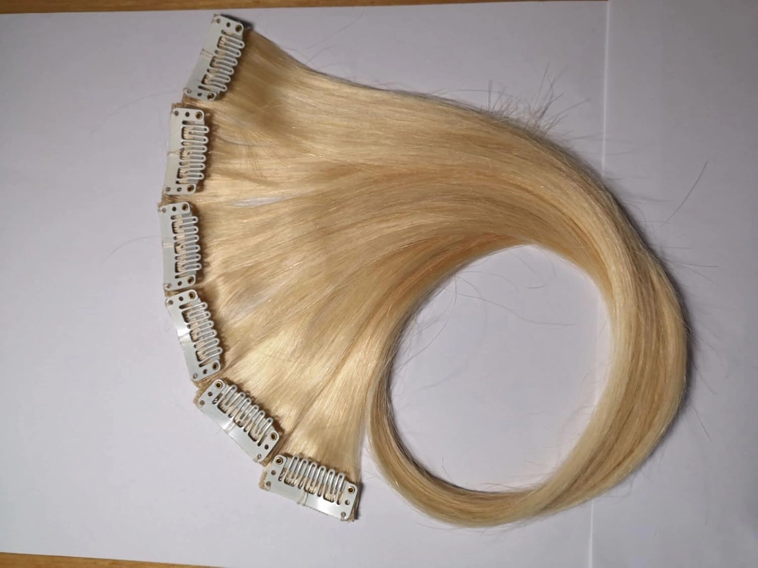 18 Inch High light Clip in Human Hair Extensions 100% Straight Clip on Party Highlights Colored Hair Extensions 6 Pieces/set (Bleach Blonde)