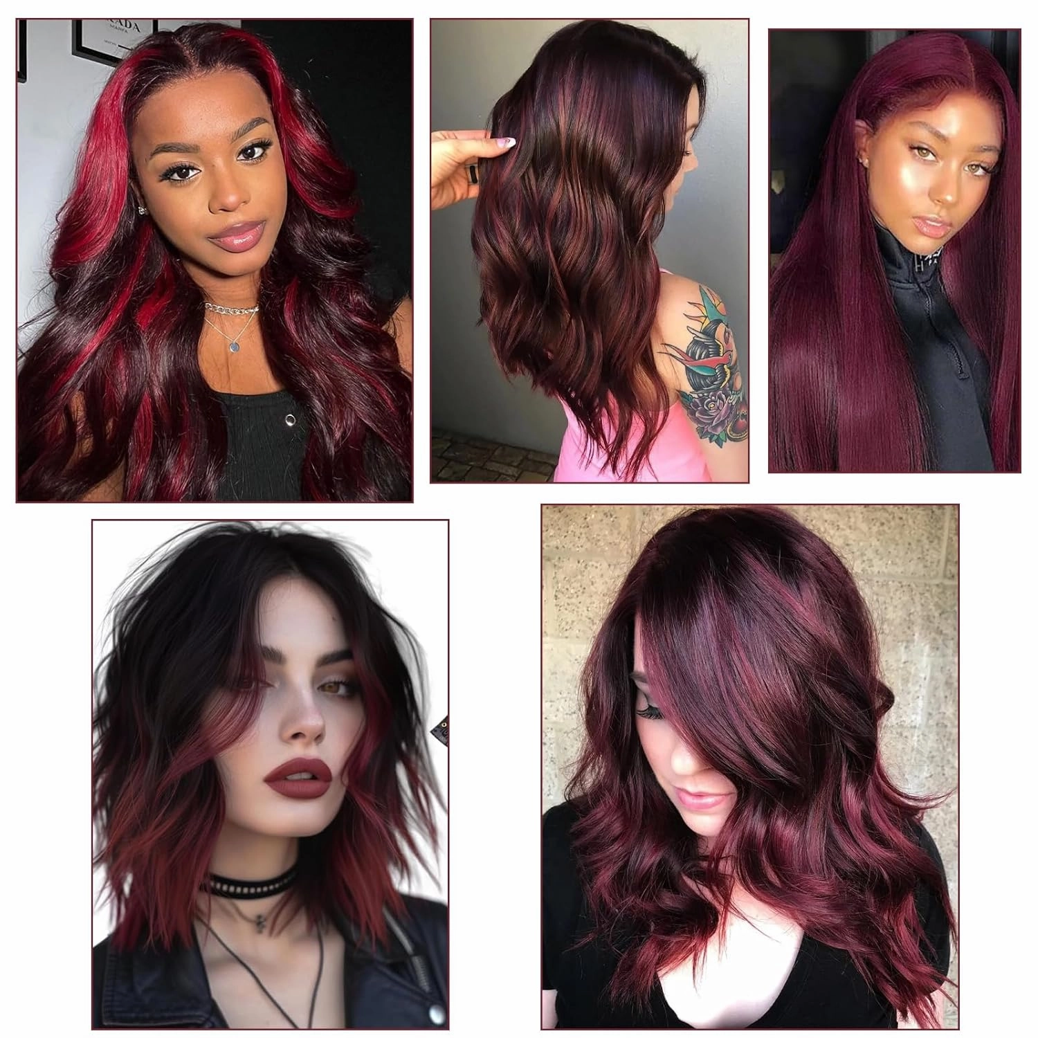 18 Inch High light Clip in Human Hair Extensions 100% Straight Clip on Party Highlights Colored Hair Extensions 6 Pieces/set (Burgundy)