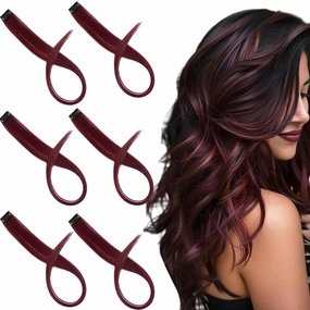 18 Inch High light Clip in Human Hair Extensions 100% Straight Clip on Party Highlights Colored Hair Extensions 6 Pieces/set (Burgundy)