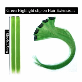 18 Inch High light Clip in Human Hair Extensions 100% Straight Clip on Party Highlights Colored Hair Extensions 6 Pieces/set (Green)