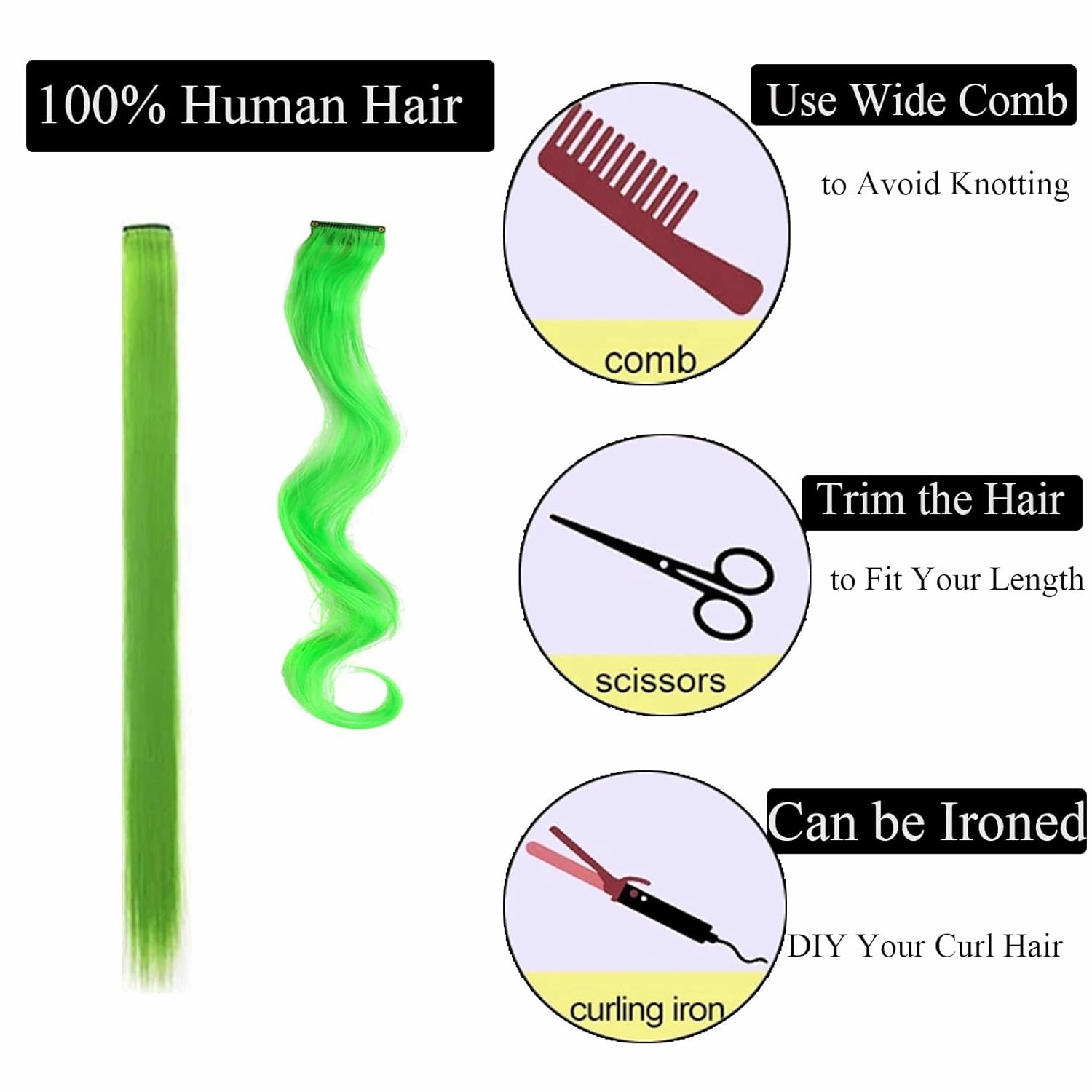 18 Inch High light Clip in Human Hair Extensions 100% Straight Clip on Party Highlights Colored Hair Extensions 6 Pieces/set (Green)
