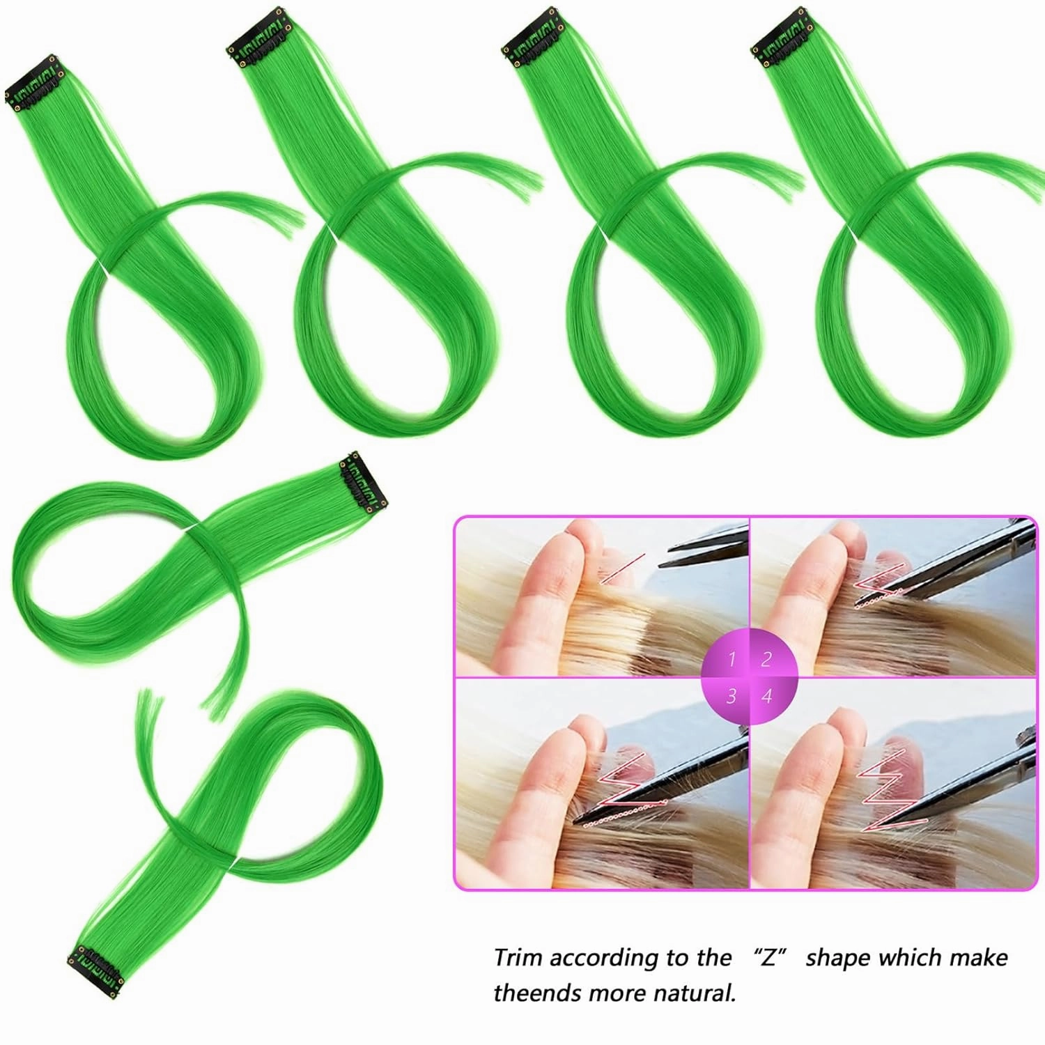 18 Inch High light Clip in Human Hair Extensions 100% Straight Clip on Party Highlights Colored Hair Extensions 6 Pieces/set (Green)