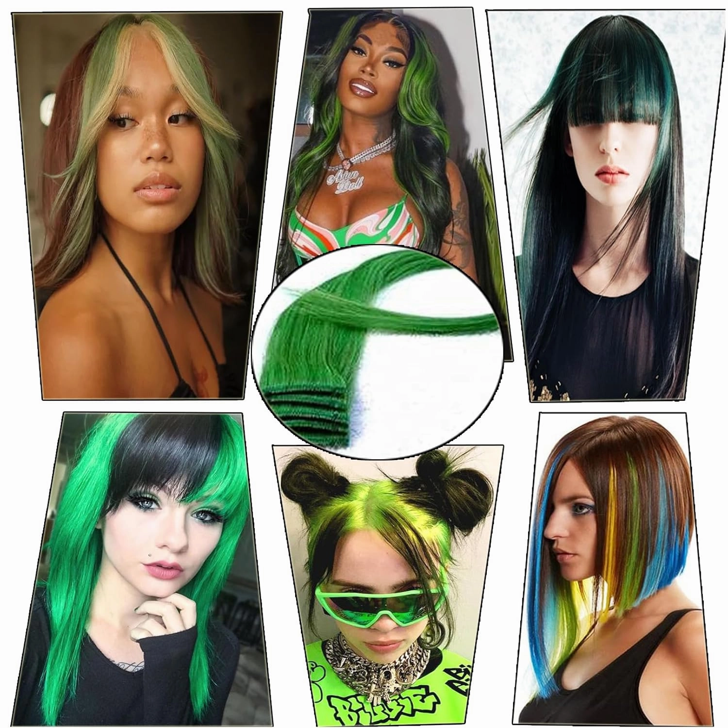 18 Inch High light Clip in Human Hair Extensions 100% Straight Clip on Party Highlights Colored Hair Extensions 6 Pieces/set (Green)