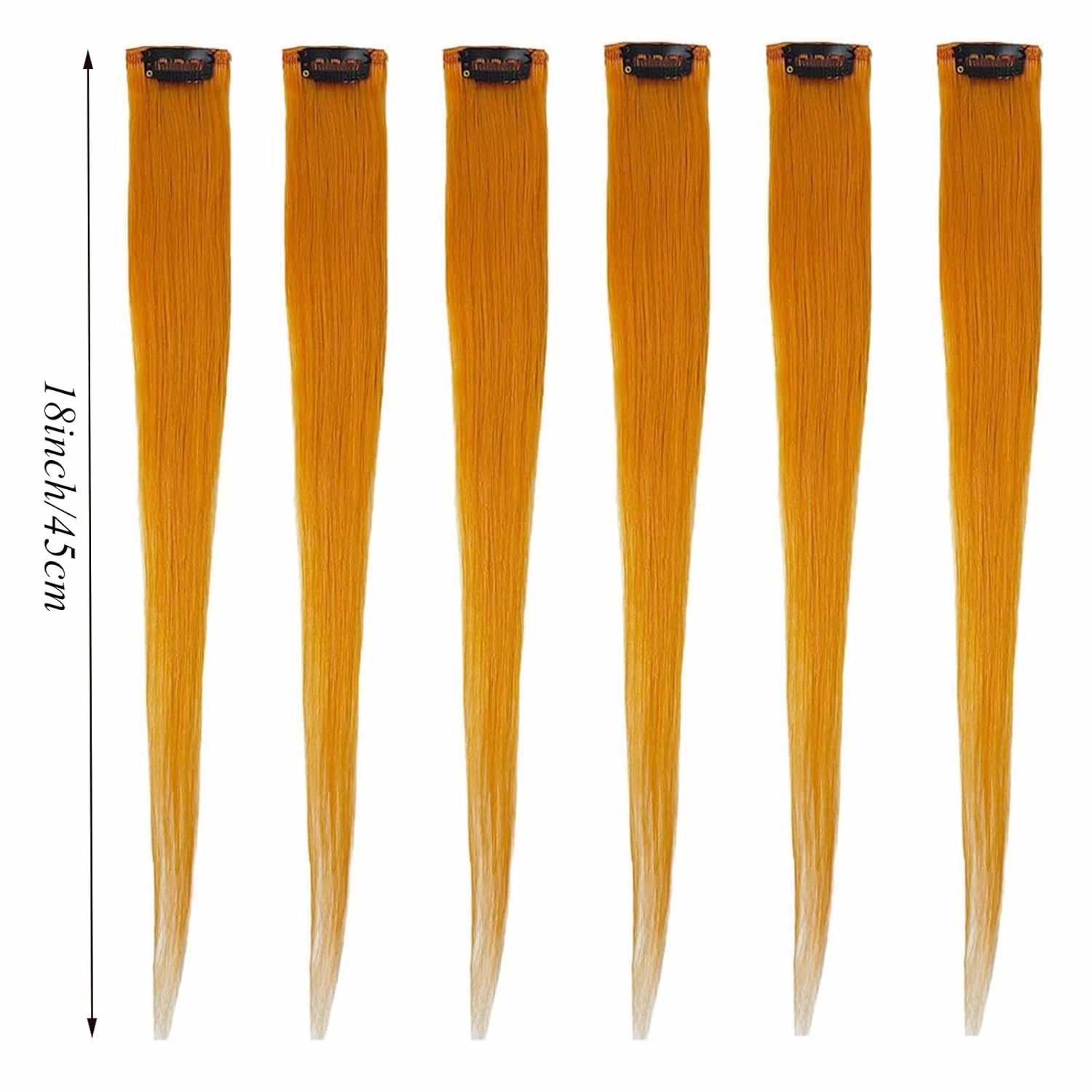 18 Inch High light Clip in Human Hair Extensions 100% Straight Clip on Party Highlights Colored Hair Extensions 6 Pieces/set (Orange)