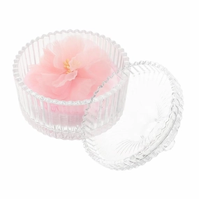 1 Set Body Puff with Decorative Storage Box Dual Sided Velvet Puff for Powder Application Dustproof Glass Jar with Lid Elegant Ribbon Flower Design for Home Use