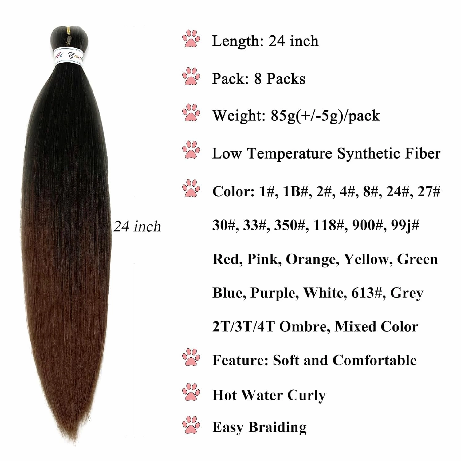 1b/30 Brown Ombre Braiding Hair Pre Stretched 24 Inch Braids Weave Pre Braided Hair for Crochet Braiding Synthetic Knotless Hypoallergenic Yaki Jumbo Box Braids Extensions