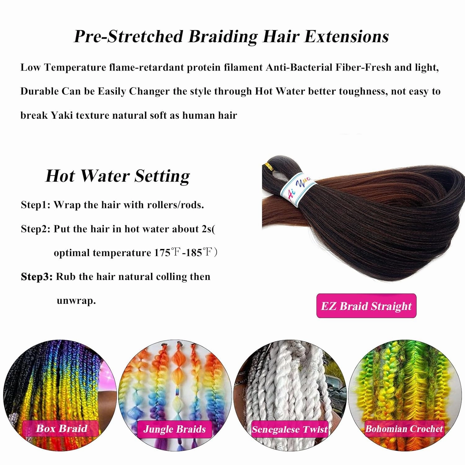 1b/30 Brown Ombre Braiding Hair Pre Stretched 24 Inch Braids Weave Pre Braided Hair for Crochet Braiding Synthetic Knotless Hypoallergenic Yaki Jumbo Box Braids Extensions