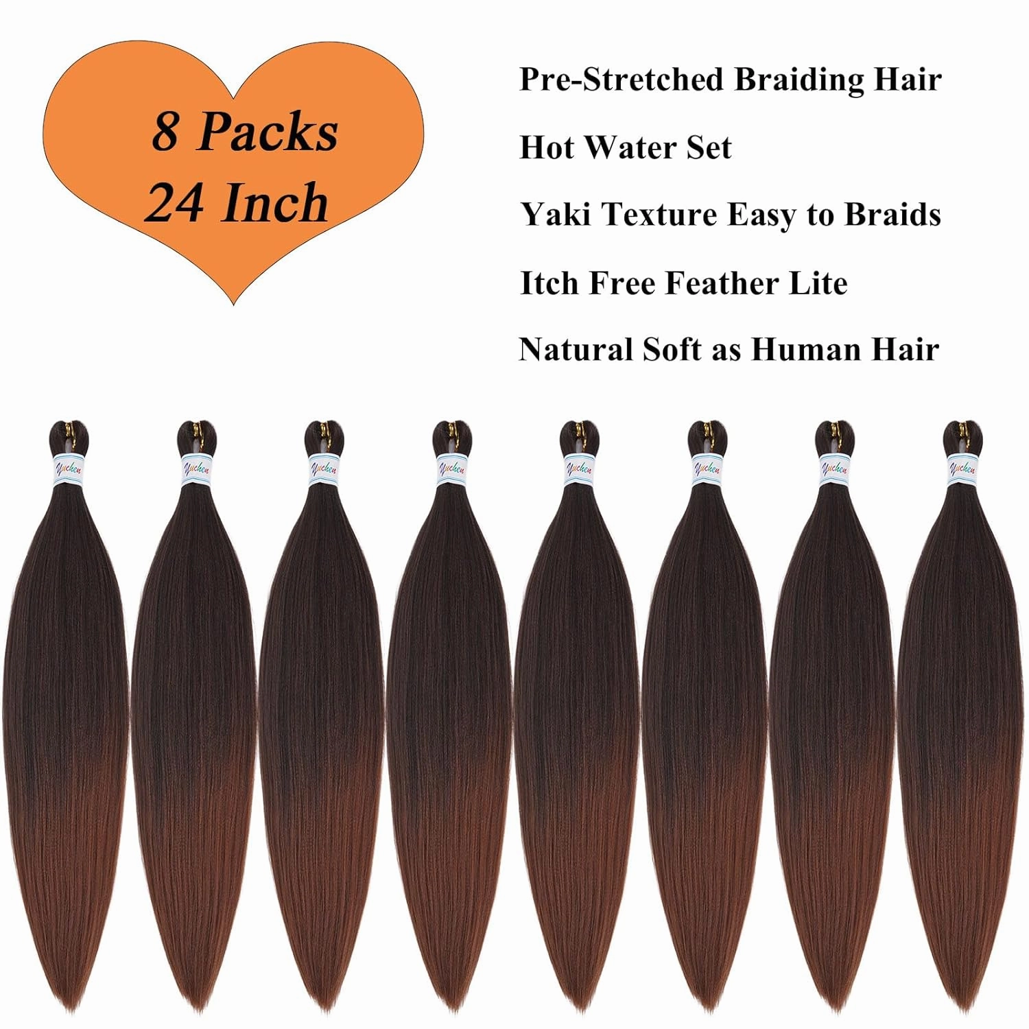 1b/30 Brown Ombre Braiding Hair Pre Stretched 24 Inch Braids Weave Pre Braided Hair for Crochet Braiding Synthetic Knotless Hypoallergenic Yaki Jumbo Box Braids Extensions