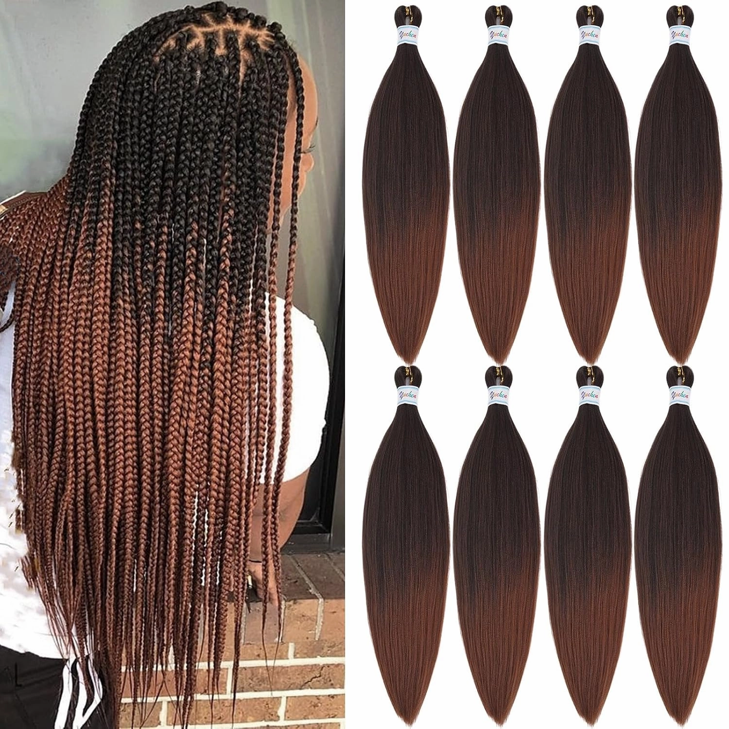 1b/30 Brown Ombre Braiding Hair Pre Stretched 24 Inch Braids Weave Pre Braided Hair for Crochet Braiding Synthetic Knotless Hypoallergenic Yaki Jumbo Box Braids Extensions
